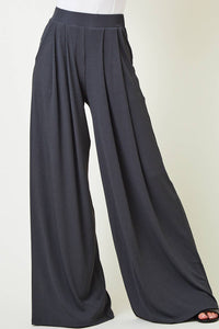 Pants| CHARCOAL |RIBBED KNIT |WIDE LEG PANTS W/ SIDE POCKETS