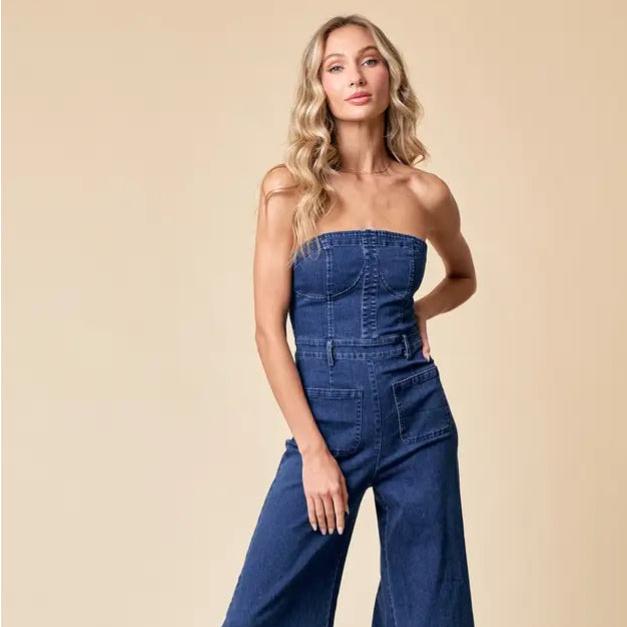 Denim Jumpsuit | Strapless