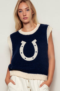 Vest| Horseshoe |Crochet Knit Ribbed Trim Sweater