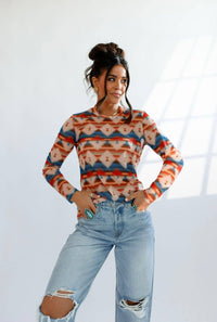 Mesh Top | Aztec Sheer | Mock Neck