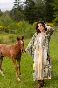Kimono |Market of Stars |Born to Run Opera Duster Kimono Robe w/ Horse & Flower Print