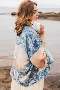 Kimono |Peace Out Cropped |Kimono Pixie Duster with Doves and Sunrise