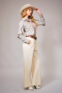 Ladies|Gingham |Embroidered |Western Snap |Blouse