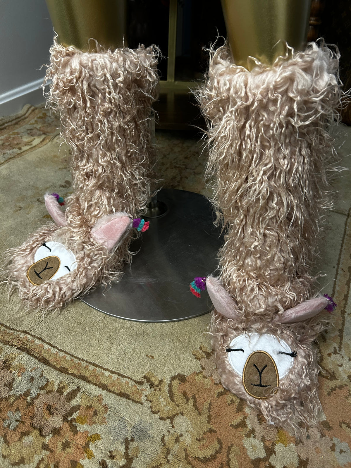 Slipper Socks| Llama| Pink