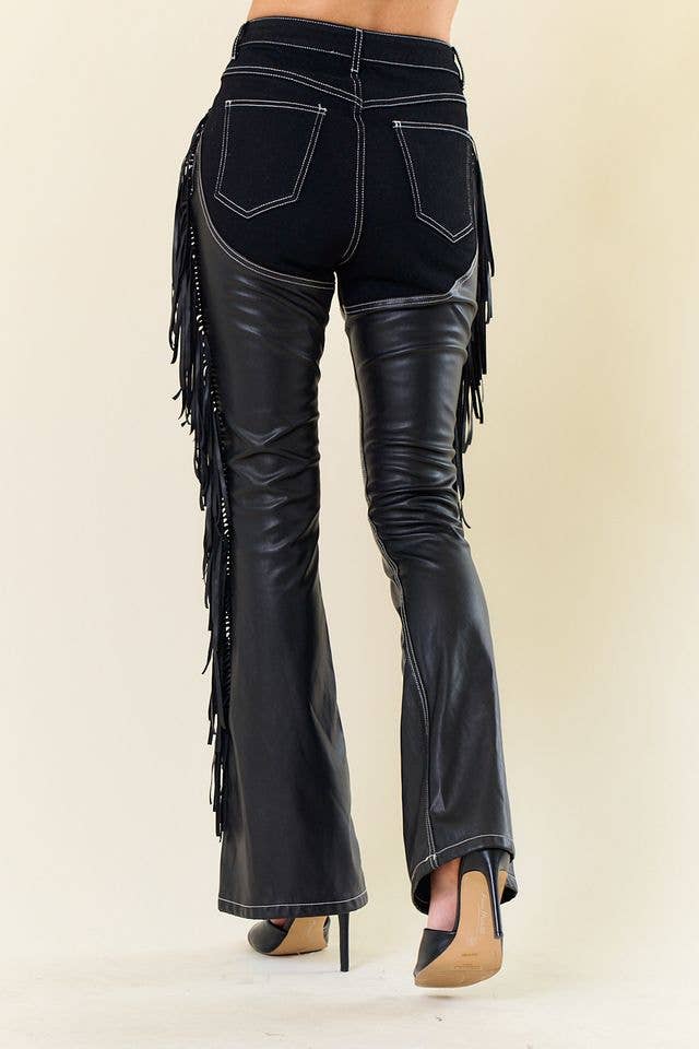 Ladies | Black | Denim | Chaps | Fringe
