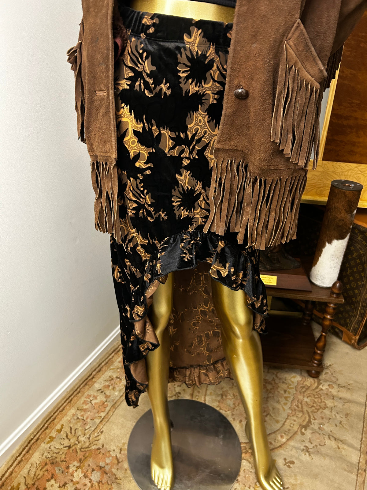 Ladies Skirt|Velvet Ruffle| Burn Out