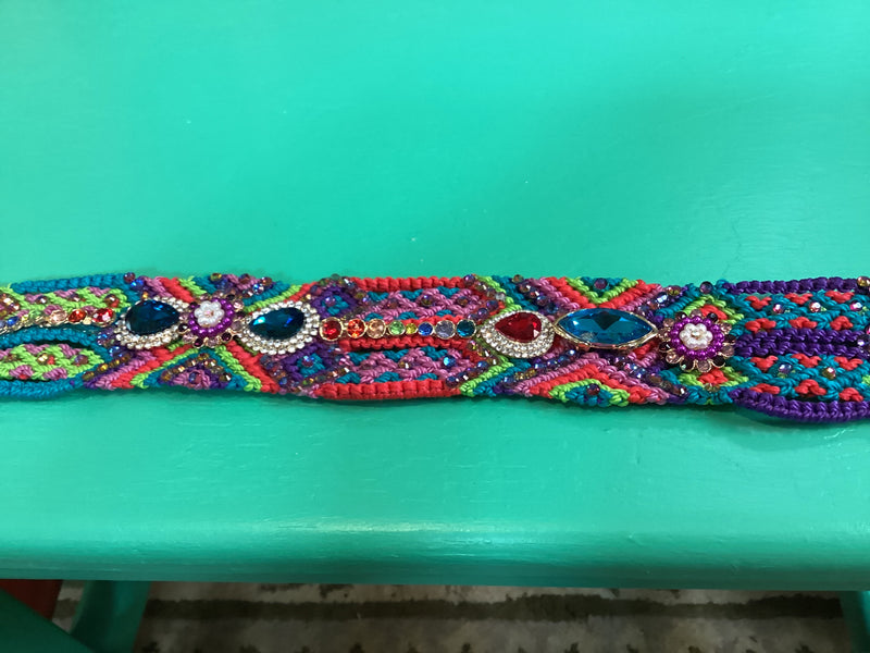 Hat Band| Beaded |Teal Red Crystal