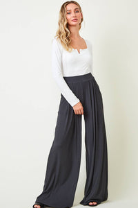 Pants| CHARCOAL |RIBBED KNIT |WIDE LEG PANTS W/ SIDE POCKETS