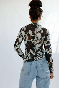 Mesh Top | Brown Cowhide |Sheer | Mock Neck |