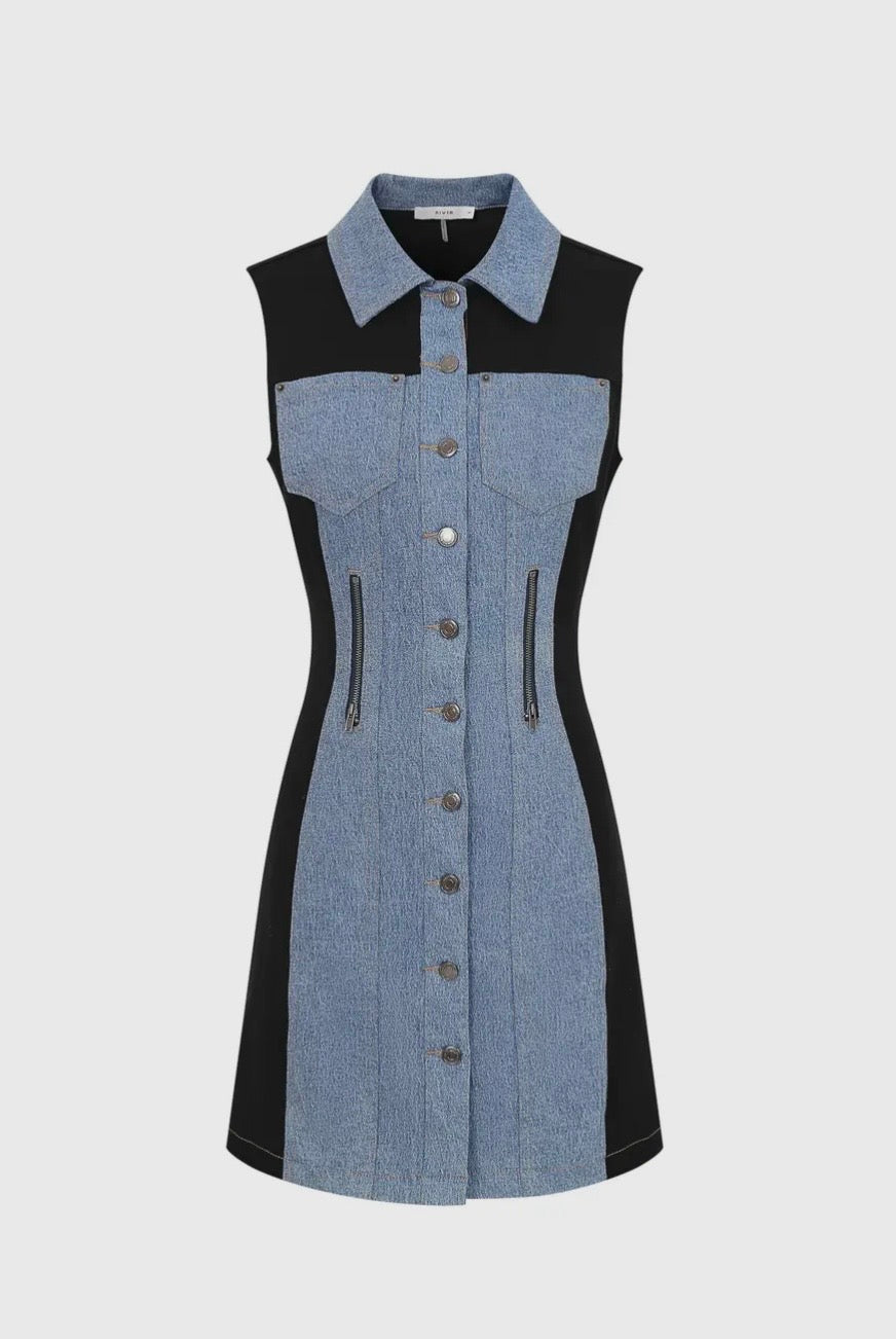 Denim Dress| Black Panel