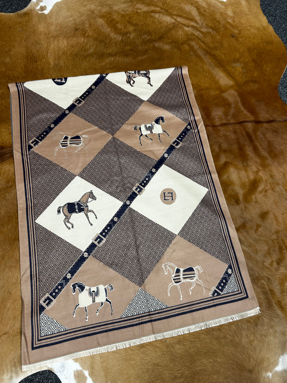 Ladies Scarf| Navy & Tan| Equestrian