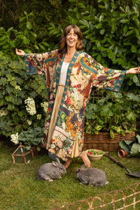 Kimono |Market of Stars| Stay Gold Opera Duster Kimono Robe w/ Rabbits Flowers & Bees