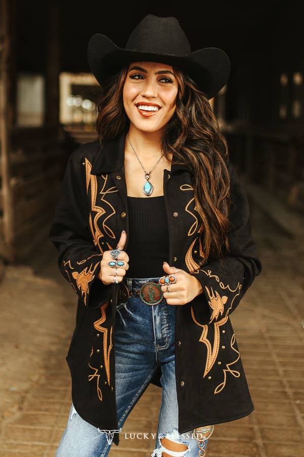 Women’s | Black Boot Stitch | Embroidered | Vintage | Studded Jacket