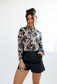 Mesh Top | Black Cowhide | Sheer | Mock Neck