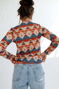 Mesh Top | Aztec Sheer | Mock Neck