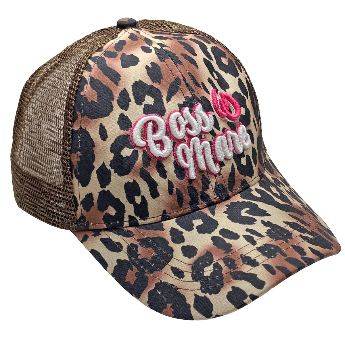 Ball Cap- Boss Mare |Mesh Back |Ponytail| High Bun| Hat| Cheetah