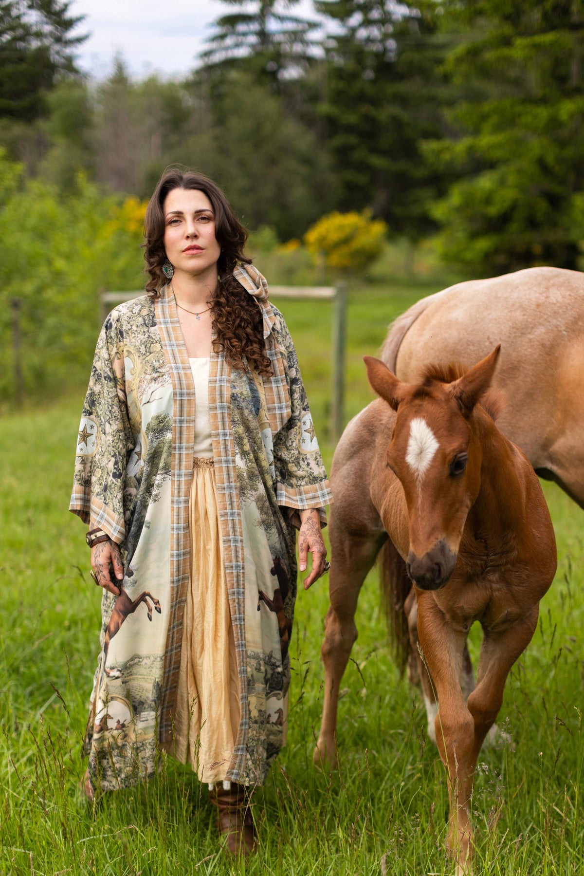 Kimono |Market of Stars |Born to Run Opera Duster Kimono Robe w/ Horse & Flower Print