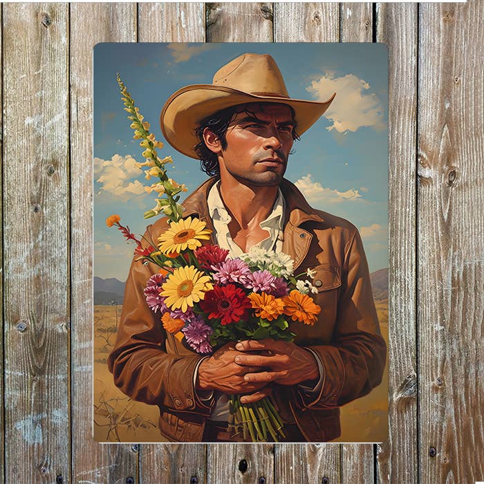Cowboy Flower Bouquet | Metal Sign