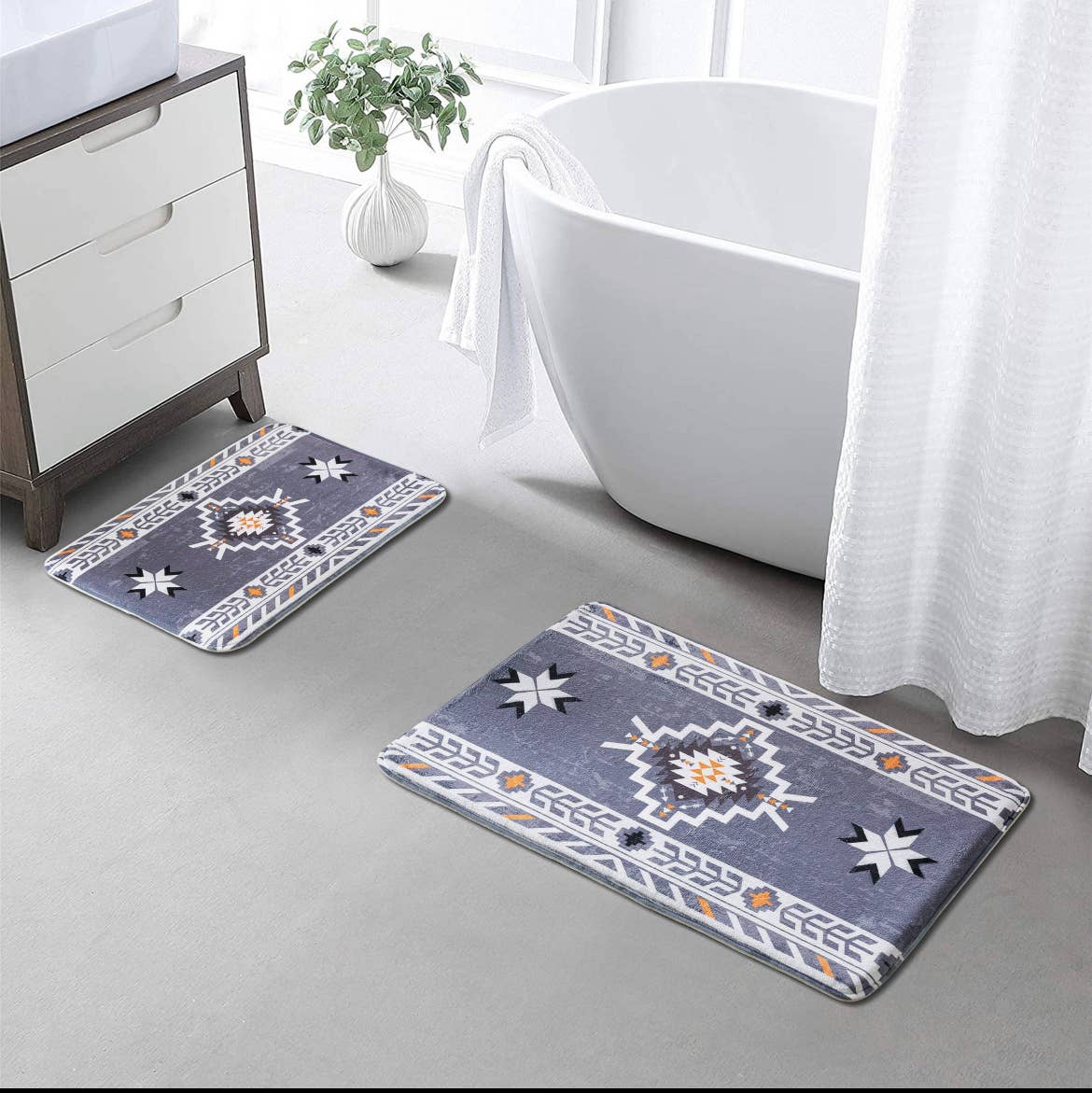 Western Linens | Grey Aztec Western 2pc Mat