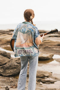 Kimono |Peace Out Cropped |Kimono Pixie Duster with Doves and Sunrise