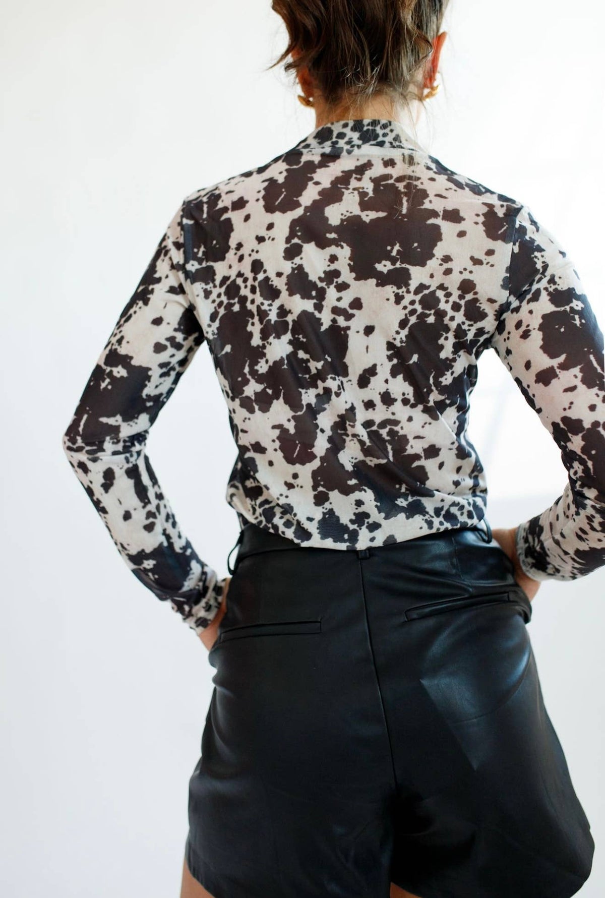 Mesh Top | Black Cowhide | Sheer | Mock Neck