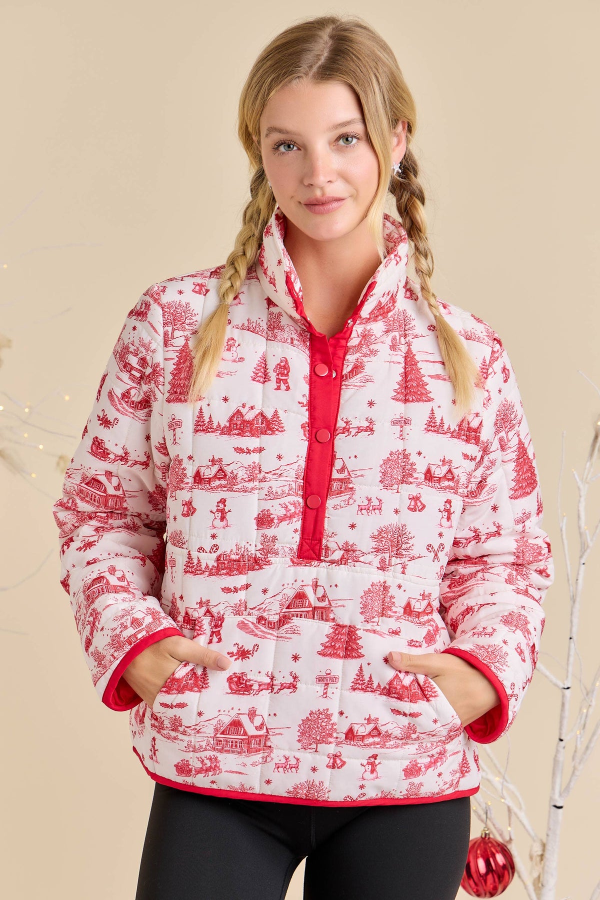 Jacket| Christmas Toile Printed |Quilted Jacket