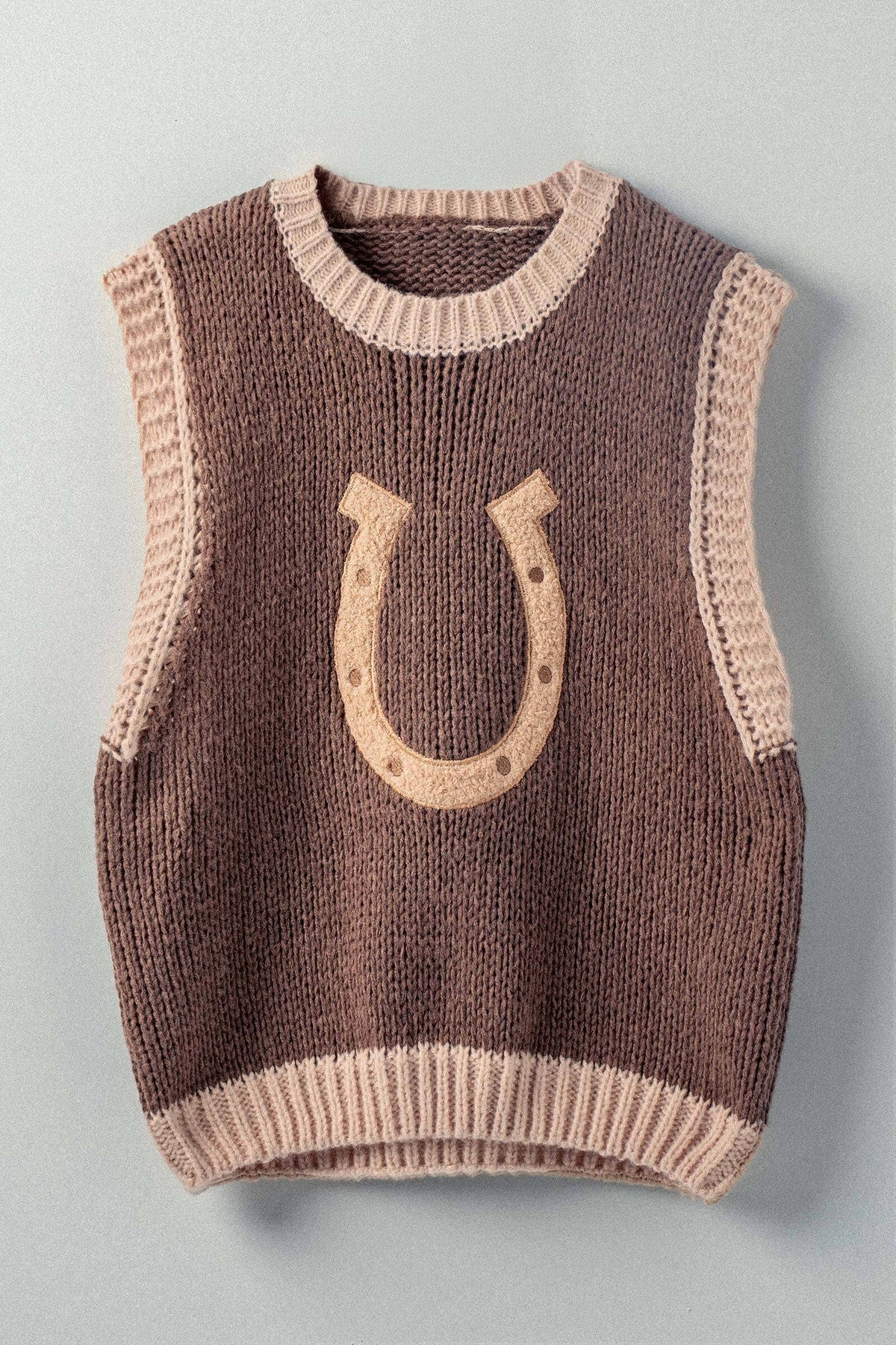 Horseshoe | Crochet | Ribbed | Sweater Vest|  Brown
