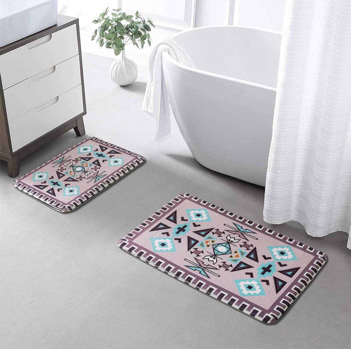Western Linens | Grey Aztec Western 2pc Mat