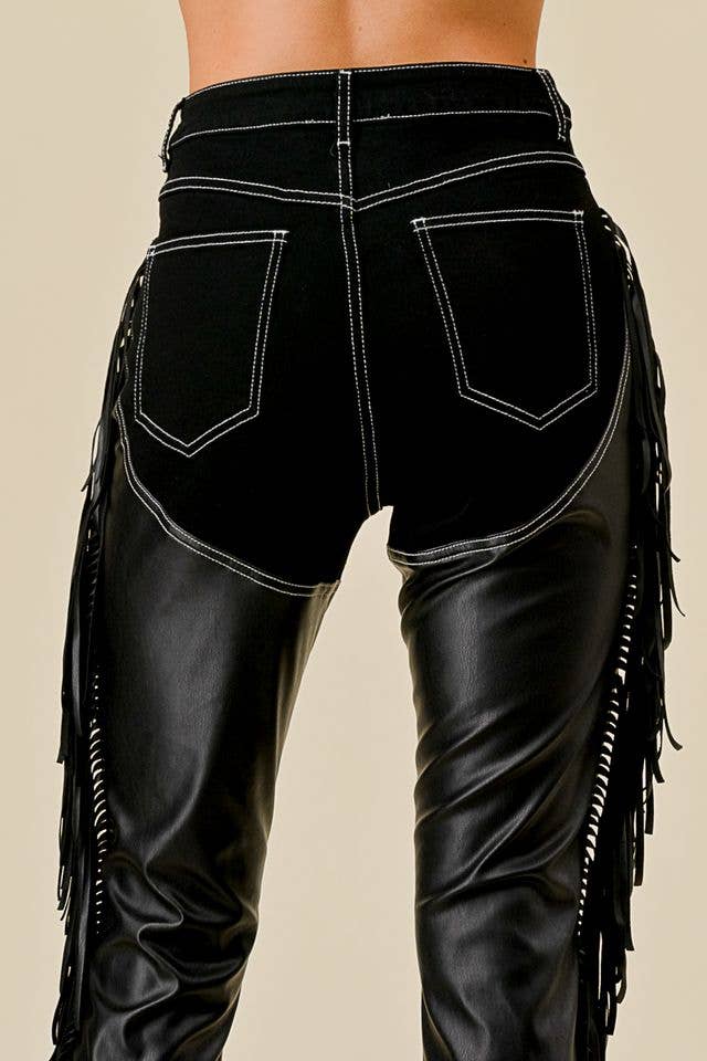 Ladies | Black | Denim | Chaps | Fringe
