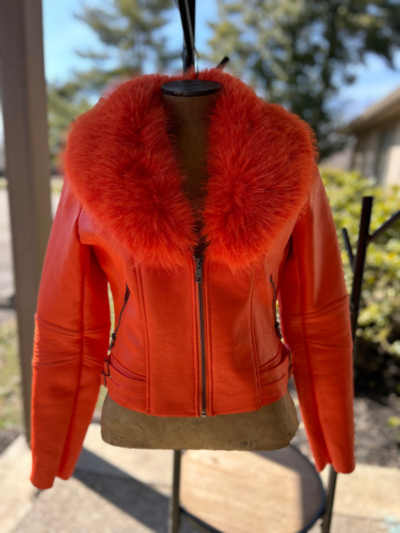 Faux Leather jacket |Ladies|Orange