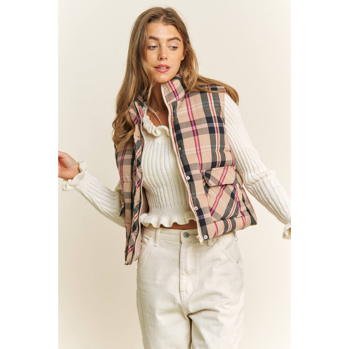 Vest | CROP| PLAID |HIGH NECK |PUFFER VEST