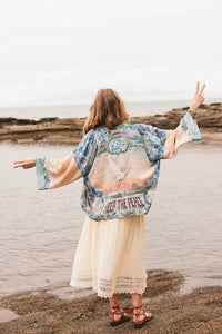 Kimono |Peace Out Cropped |Kimono Pixie Duster with Doves and Sunrise