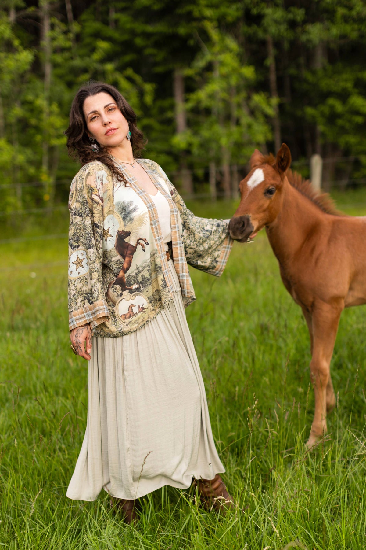 Kimono |Market of Stars |Born to Run Pixie Duster Crop Kimono w/ Horse & Flower Print