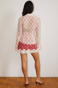 Blouse| Horseshoe Print |Sheer Button Down Blouse