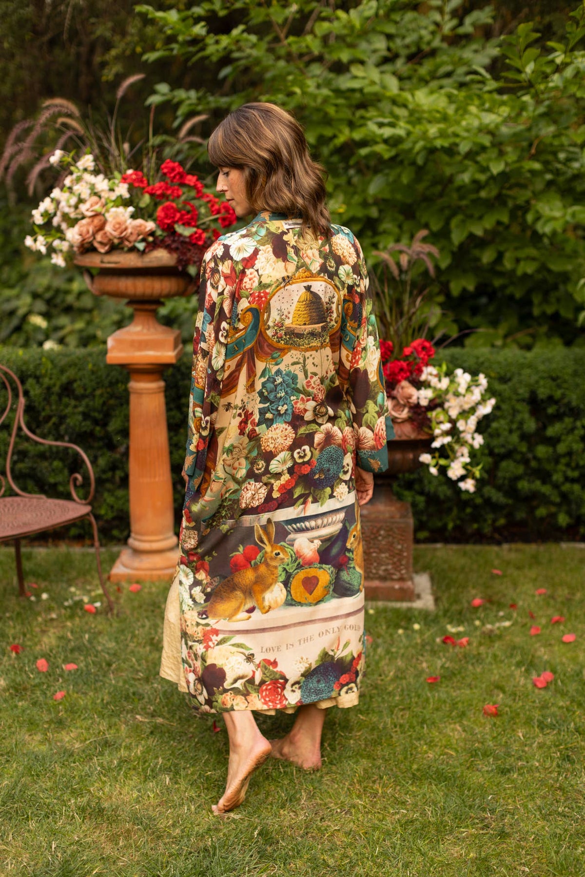 Kimono |Market of Stars| Stay Gold Opera Duster Kimono Robe w/ Rabbits Flowers & Bees