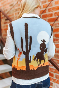 Western Cowboy Sunset Knit Sleeveless Sweater Vest