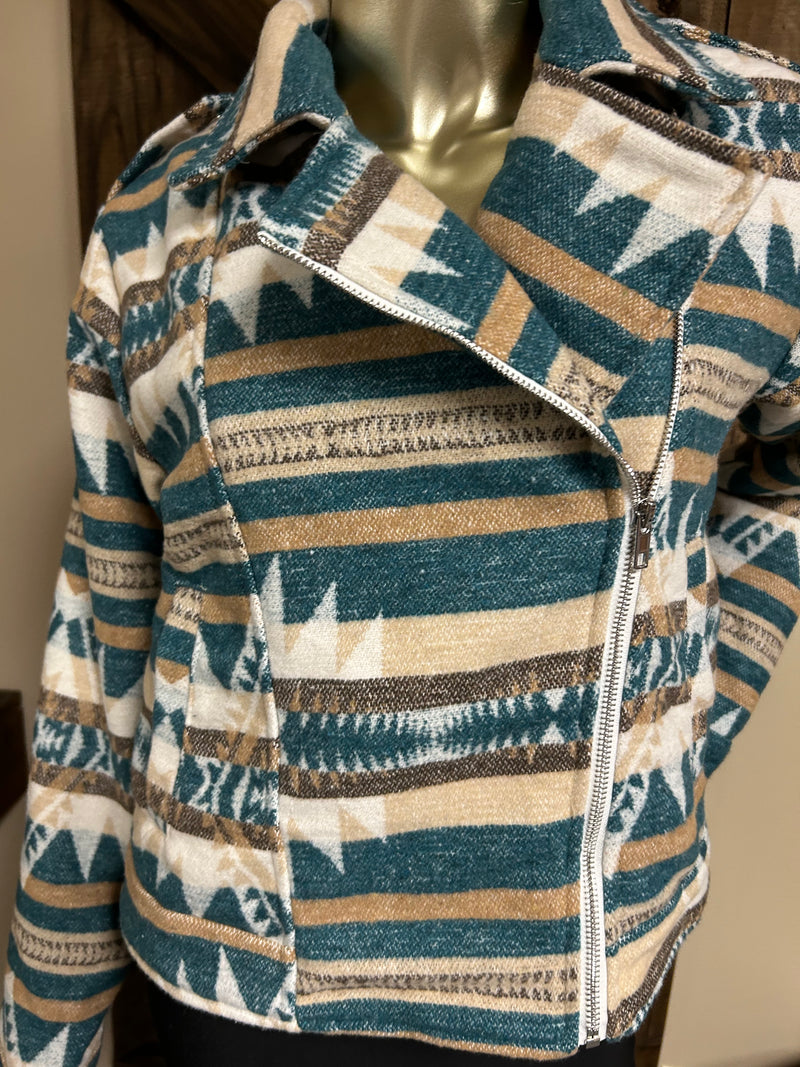 Ladies Jacket| Aztec Teal & Tan