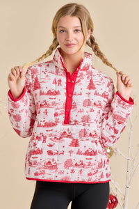 Jacket| Christmas Toile Printed |Quilted Jacket