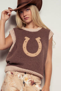 Horseshoe | Crochet | Ribbed | Sweater Vest|  Brown