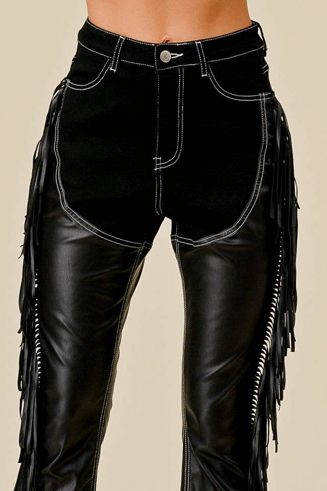 Ladies | Black | Denim | Chaps | Fringe