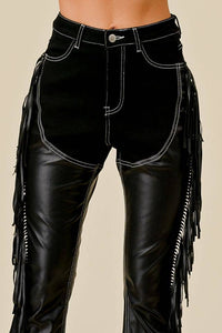 Ladies | Black | Denim | Chaps | Fringe