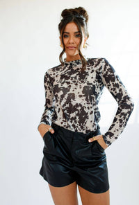 Mesh Top | Black Cowhide | Sheer | Mock Neck