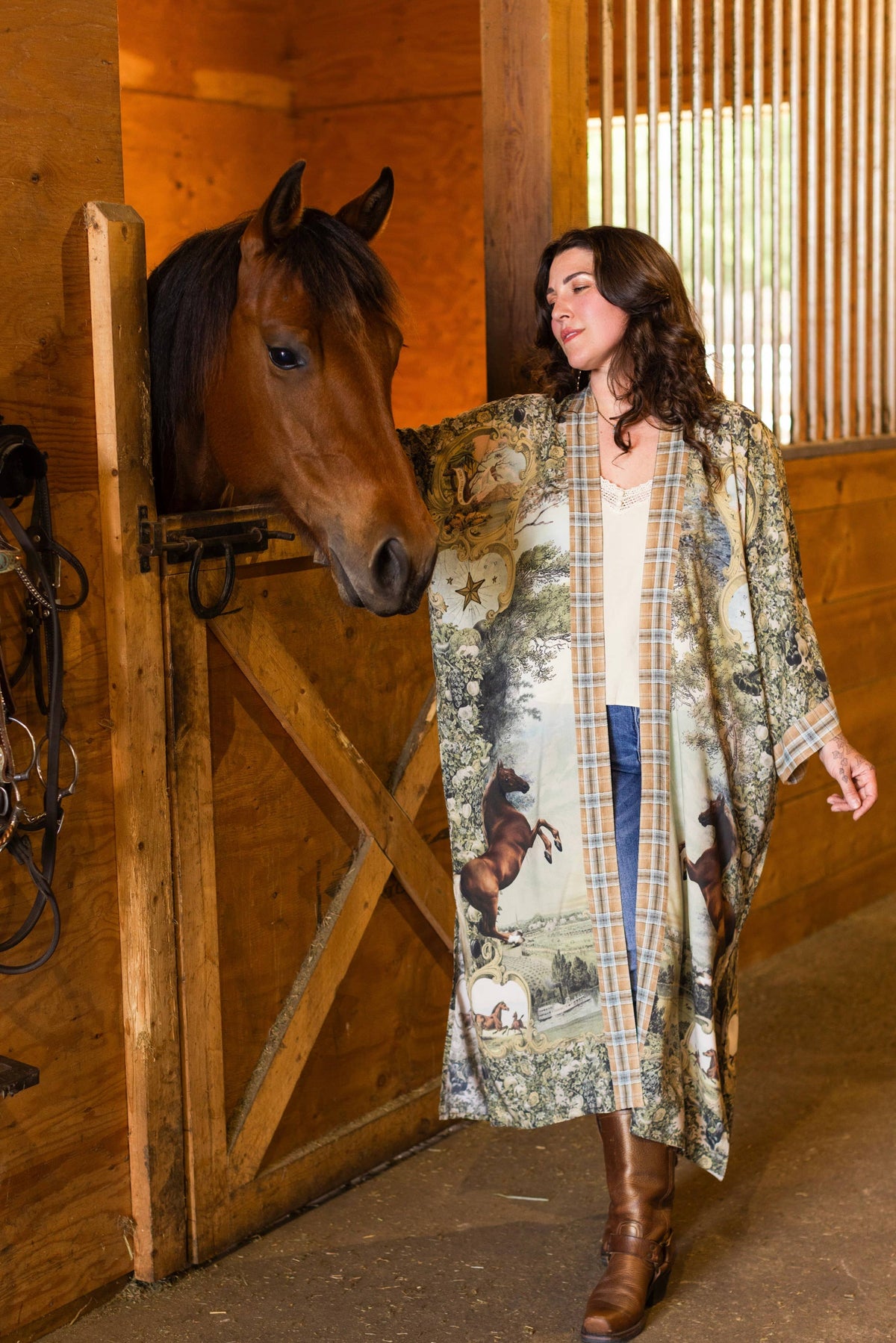 Kimono |Market of Stars |Born to Run Opera Duster Kimono Robe w/ Horse & Flower Print