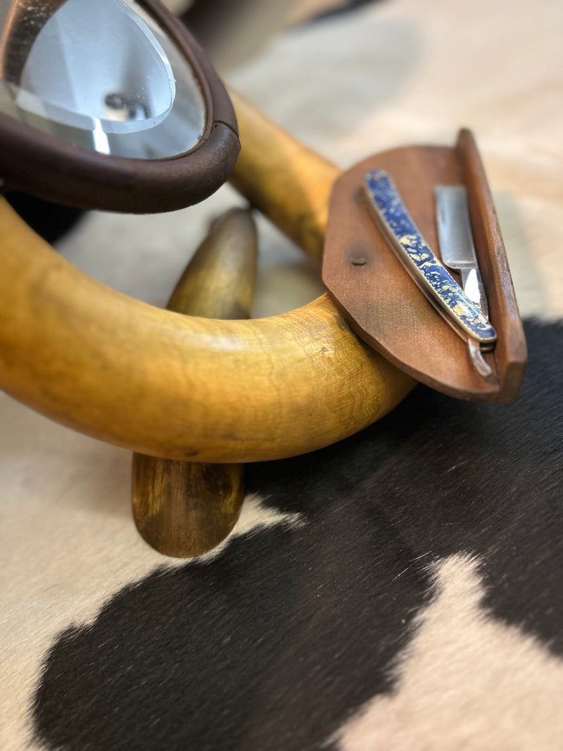 Western Antique |Shaving Mirror| Horns| Bison