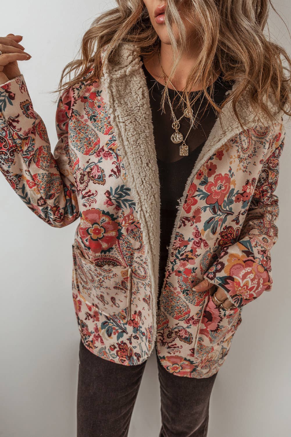 Ladies | Paisley | Floral | Sherpa | Jacket