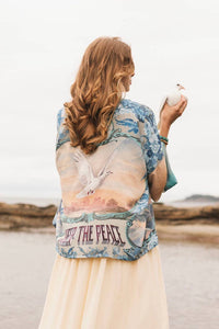 Kimono |Peace Out Cropped |Kimono Pixie Duster with Doves and Sunrise