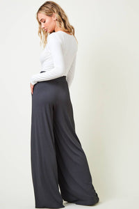 Pants| CHARCOAL |RIBBED KNIT |WIDE LEG PANTS W/ SIDE POCKETS