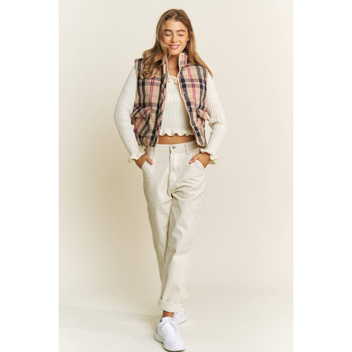 Vest | CROP| PLAID |HIGH NECK |PUFFER VEST