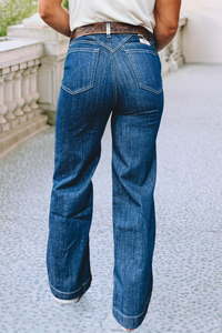 Denim Jeans | Stitched Waist Detail | Loose Cuffed Jeans