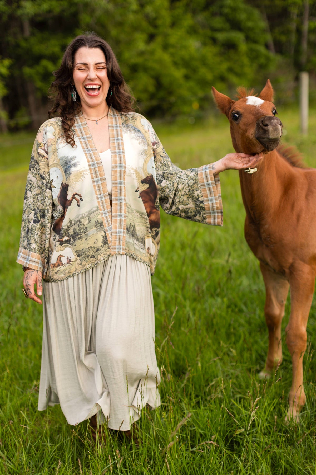 Kimono |Market of Stars |Born to Run Pixie Duster Crop Kimono w/ Horse & Flower Print